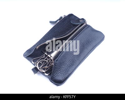 black purse with keys on a white background Stock Photo