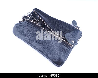 black purse with keys on a white background Stock Photo