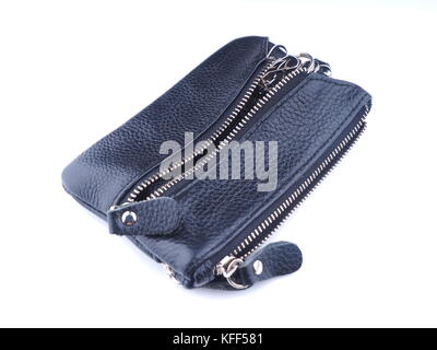 black purse with keys on a white background Stock Photo