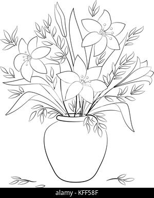 Lilies Flowers in a Vase Contours Stock Vector