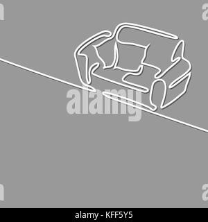 Continuous line drawing. Interior with sofa. Vector illustration on gray background. Stock Vector