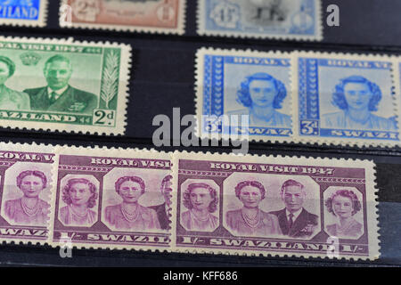 Old British empire stamp collection - Swaziland Stock Photo