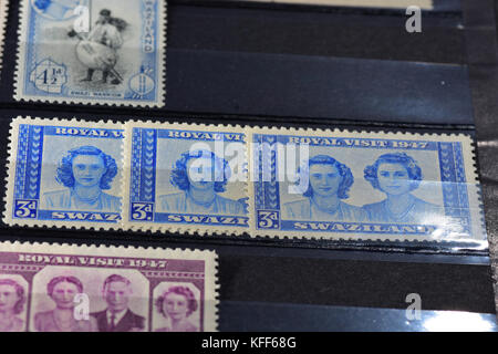 Old British empire stamp collection - Swaziland Stock Photo