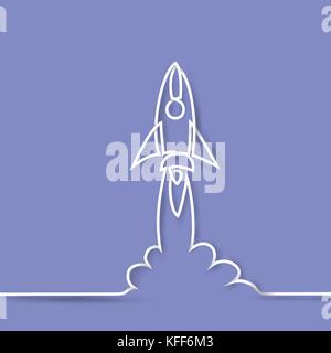 Continuous line drawing with paper strips. Start up rocket icon. Vector illustration. Stock Vector