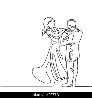 Continuous line drawing of loving couple woman and man dancing ...