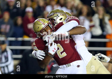 Alumni Stadium. 27th Oct, 2017. MA, USA;Boston College Eagles running back AJ Dillon (2) is tackled during the NCAA football game between Florida State Seminoles and Boston College Eagles at Alumni Stadium. Boston College defeated Florida State 35-3. Anthony Nesmith/CSM/Alamy Live News Stock Photo