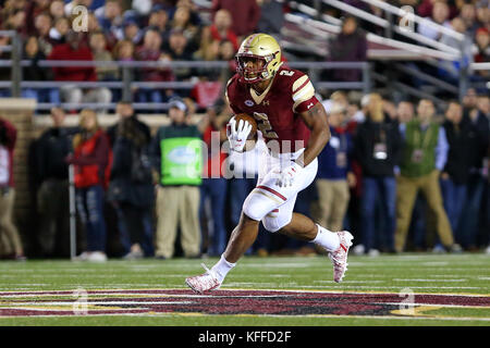 Alumni Stadium. 27th Oct, 2017. MA, USA; Boston College Eagles running back AJ Dillon (2) runs with the ball during the NCAA football game between Florida State Seminoles and Boston College Eagles at Alumni Stadium. Boston College defeated Florida State 35-3. Anthony Nesmith/CSM/Alamy Live News Stock Photo