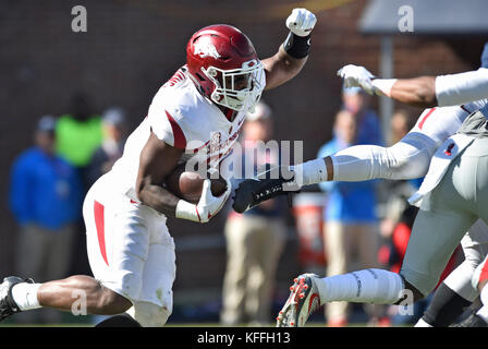 Oxford, MS, USA. 28th Oct, 2017. Arkansas running back David Williams looks for an open hole during the third quarter of a NCAA college football game against the Mississippi Rebels on October 28, 2017, at Vaught-Hemmingway Stadium in Oxford, MS. Arkansas won 38-37. Austin McAfee/CSM/Alamy Live News Stock Photo