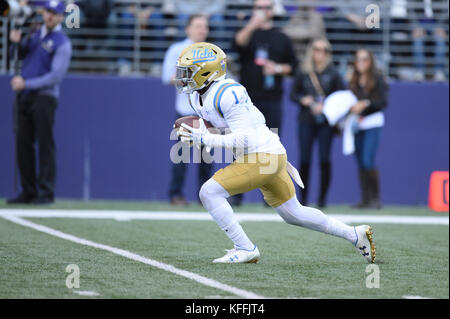 Seattle, WA, USA. 28th Oct, 2017. UCLA running back Soso Jamabo (1) in action during a PAC12 football game between the UCLA Bruins and the Washington Huskies. The game was played at Husky Stadium on the University of Washington campus in Seattle, WA. Jeff Halstead/CSM/Alamy Live News Stock Photo