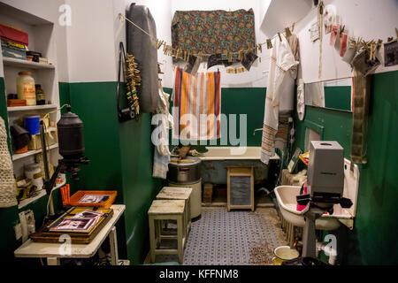 Reconstruction interior of traditional bathroom in soviet communal apartment in Russia Stock Photo