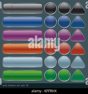 Glossy web buttons set. Vector illustrations. Stock Vector