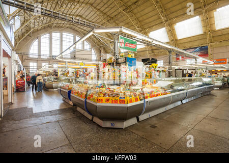 Dairy counters at the Central Market in Riga, Latvia Stock Photo