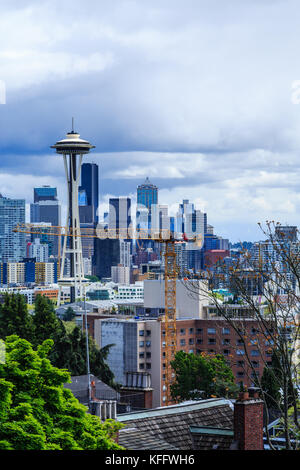 Landmark tower in the midst of downtown Seattle office towers Stock Photo