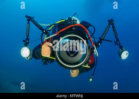 suba diver, underwater photographer, Adriatic Sea, Mediterranean Sea, Croatia, MR Yes Stock Photo