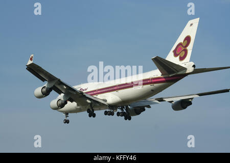 CHIANGMAI , THAILAND- CIRCA 2007: HS-TGH Boeing 747-400 of Thaiairway. For Flight  Chiangmai airport and Bangkok Suvarnabhumi, thailand. Stock Photo