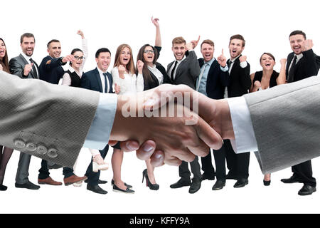 Business handshake and happy energetik business people Stock Photo