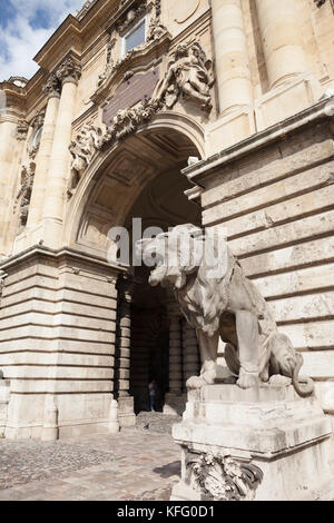 Lion scultpure at Buda Castle Royal Palace gateway in Budapest, Hungary Stock Photo