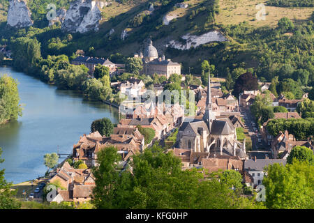 Le Petit Andely and the river Seine from above, Les Andelys, Normandy, France, Europe Stock Photo