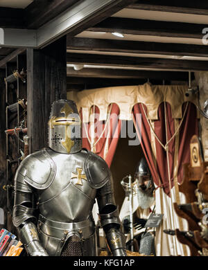 ROTHENBURG, GERMANY - OCTOBER 24, 2017: Many shops offer historic arts and genuine and replica of knight's armors Stock Photo