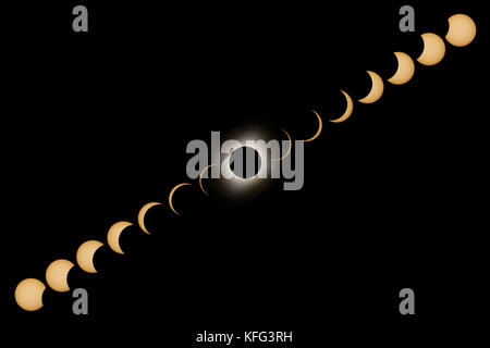 Total Solar Eclipse phases. Composite Solar Eclipse. Stock Photo