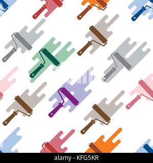 Seamless pattern: paint roller and paint spot. Tools for repair and construction. Stock Vector