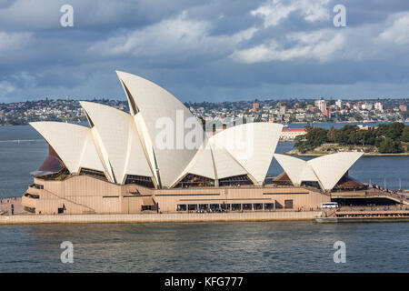 Side view of Sydney Opera House on an overcast grey Sydney day,New South Wales,Australia Stock Photo