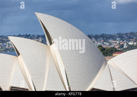 Close up detailed shot of the Sydney opera house and the roof structure and roof tiles, Sydney,Australia Stock Photo