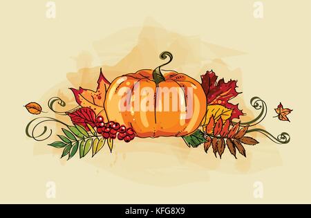 Hand-drawn vector compositions with pumpkins Stock Vector