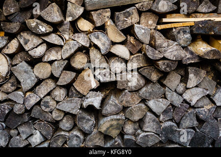 A pile of hard fire wood, weathered, background, graphical Stock Photo