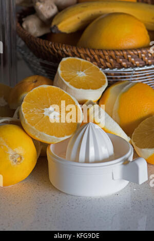 oranges prepped for Juicing Stock Photo