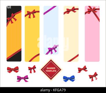 Vertical template colored banners with red bows.  Stock Vector