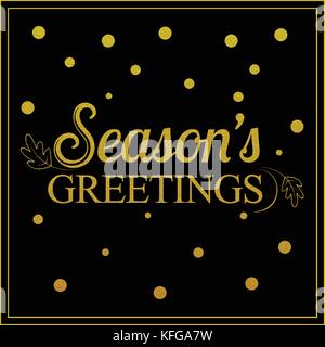 Vector gold seasons greetings card design.Vintage card for holidays. Stock Vector