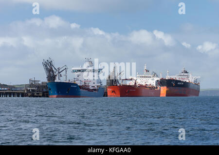 Oil tankers at Valero Ol Terminal, Milford Haven, Pembrokeshire Stock Photo