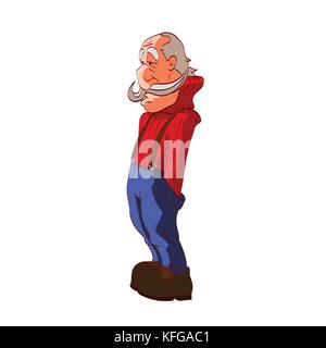 Colorful vector illustration of a midle aged man, worker with working clothes overalls Stock Vector