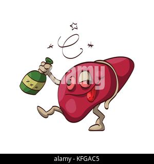Colorful vector illustration of a cartoon alcoholic liver Stock Vector