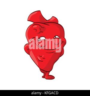 Colorful vector illustration of a cartoon anatomical heart with a naughty smile Stock Vector