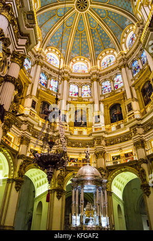 Nave and choir of Metropolitan Holy Cathedral Church of the Incarnation, in baroque style, Granada, Andalucia, Spain Stock Photo