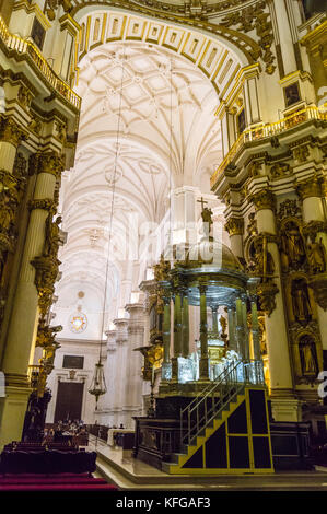 Nave and choir of Metropolitan Holy Cathedral Church of the Incarnation, in baroque style, Granada, Andalucia, Spain Stock Photo