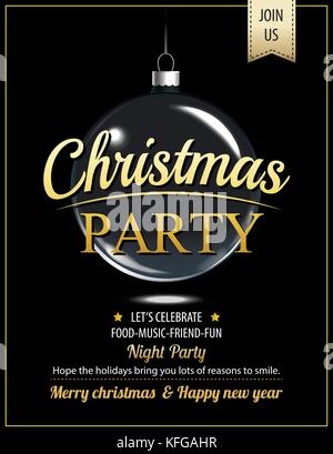 Invitation merry christmas party poster and card design template. Happy holiday and new year with glass ball theme concept. Stock Vector