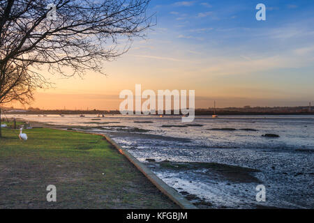 Sunset on the banks of the River Stour, Mistley, Essex, UK Stock Photo