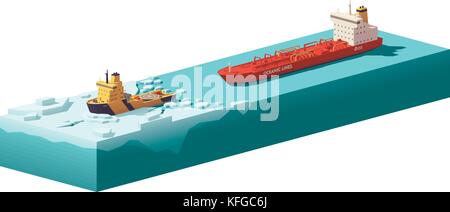Vector low poly icebreaker breaking the ice Stock Vector