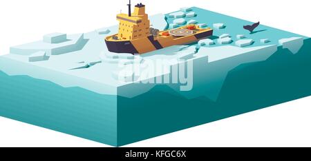 Vector low poly icebreaker breaking the ice Stock Vector