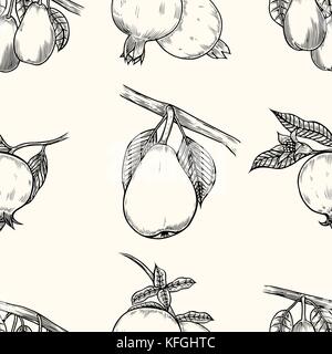 Hand drawn fruits seamless pattern vector illustration Stock Vector