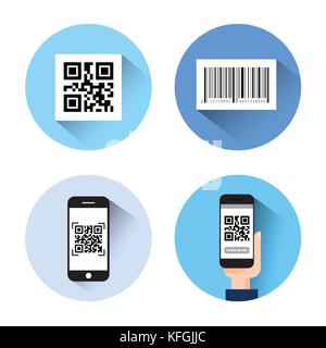 Set Of Icons With Bar Qr Code Scanning Smart Phones Isolated On White Background Stock Vector