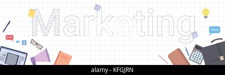 Marketing Word On Squared Background Business Horizontal Banner Design Stock Vector