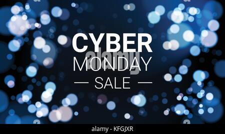 Cyber Monday Sale Flyer Design With White Lights Bokeh On Blue Background Holiday Discount Poster Banner Stock Vector