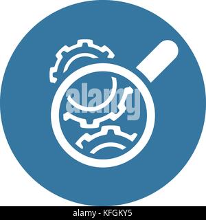 Cog Wheels Inspection Icon. Gears and Magnifier. Engineering Symbol. Stock Vector