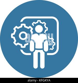 Mechanical Engineering Icon. Man and Gears. Development Symbol. Stock Vector