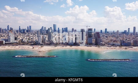 Tel Aviv coastline and skyline as seen from The Mediterranean sea. Stock Photo