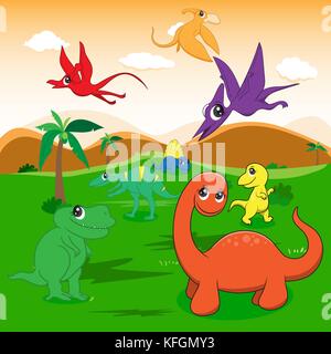 illustration of cute dinosaurs cartoon EPS10 File simple Gradients Stock Vector